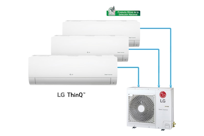 Vista frontal de Aire Acondicionado Multisplit R32 Inverter Compresor 36,000 BTU/h, con 1 Evaporadora 18,000 BTU/h y 2 Evaporadora 12,000 BTU/h, Frío, (Voltaje 230V / 60 HZ) Z4UQ36.181212
